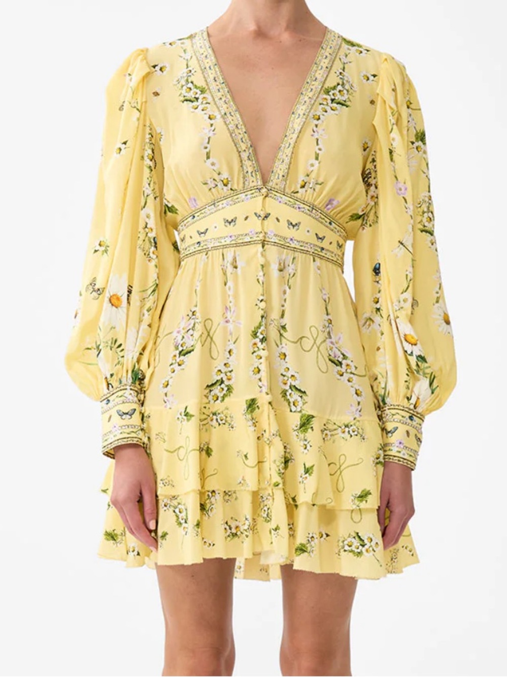 Camilla button front frill dress 100%silk